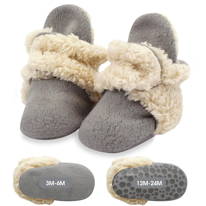 Zutano Cozie Fleece Baby Booties, Unisex Baby Shoes for Infants and Toddlers, 3M, Gray Furry - Image 1
